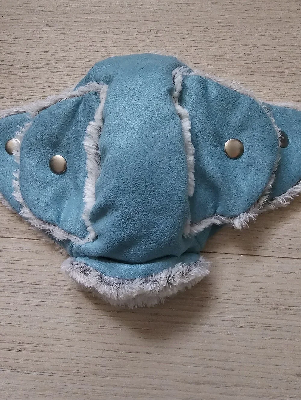 Turquoise Suede Dog Trapper Hat with Faux Fur Lining - SizeXS/S